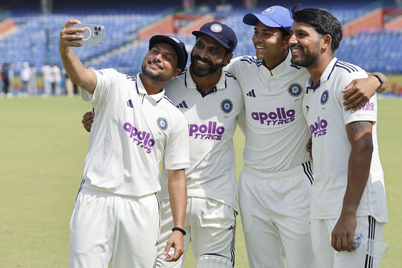 'What's a series win without a selflie?' say Kuldeep Yadav, Ravindra Jadeja, Yashasvi Jaiswal, and Dhruv Jurel, India vs West Indies, 2nd Test, Delhi, 5th Day, October 14, 2025