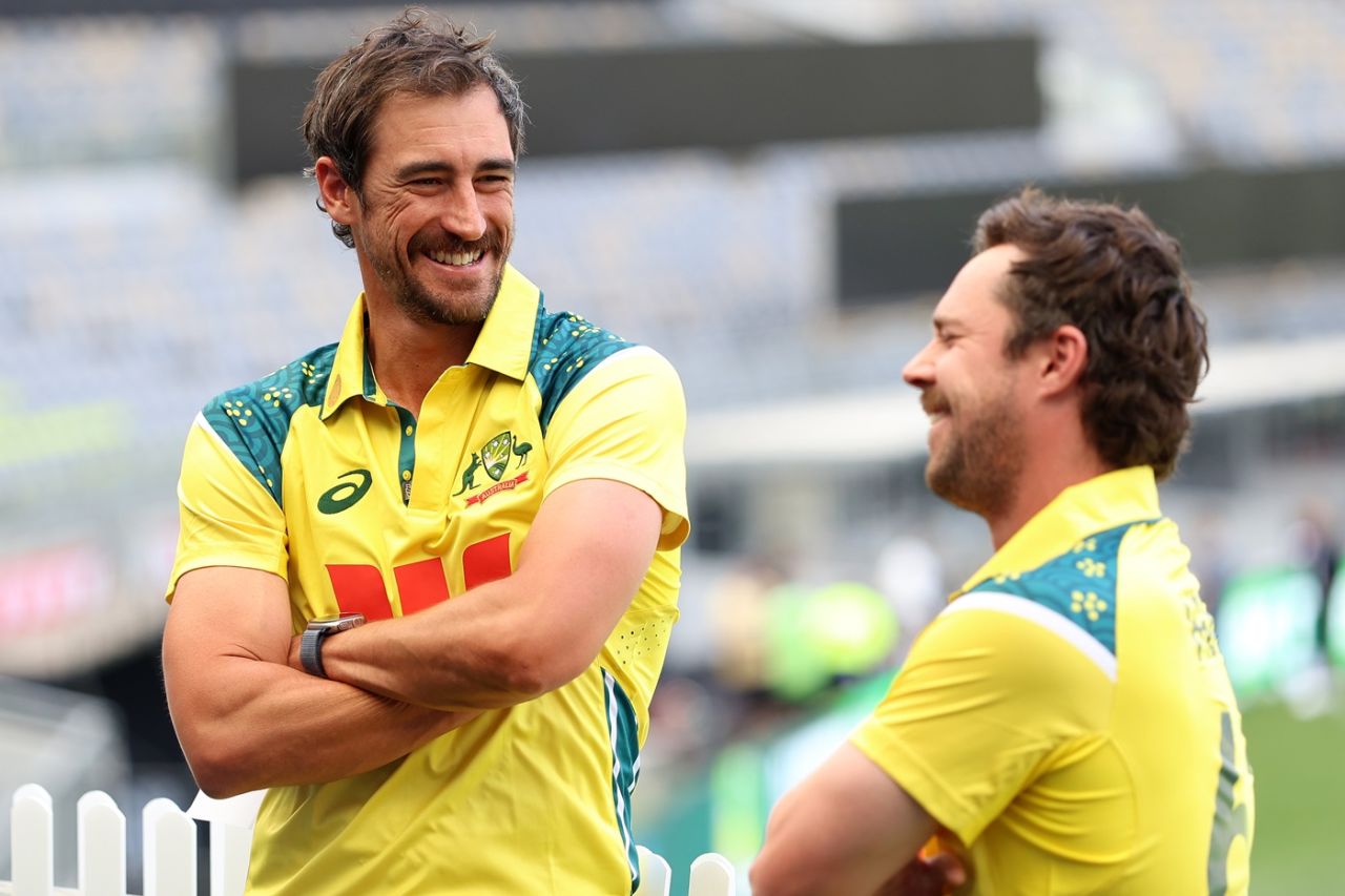 Mitchell Starc and Travis Head exchange smiles, Perth, October 17, 2025