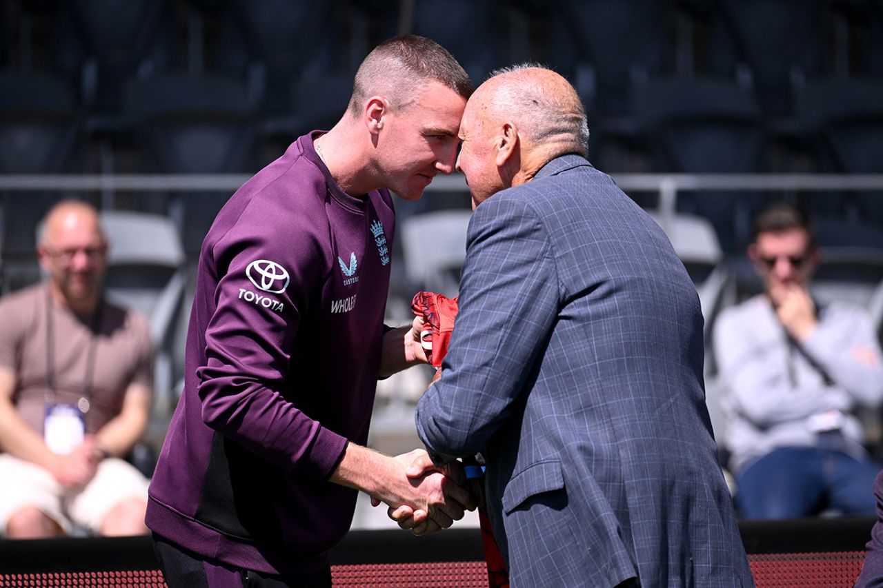 Harry Brook takes part in a traditional welcoming ceremony, Christchurch, October 17, 2025