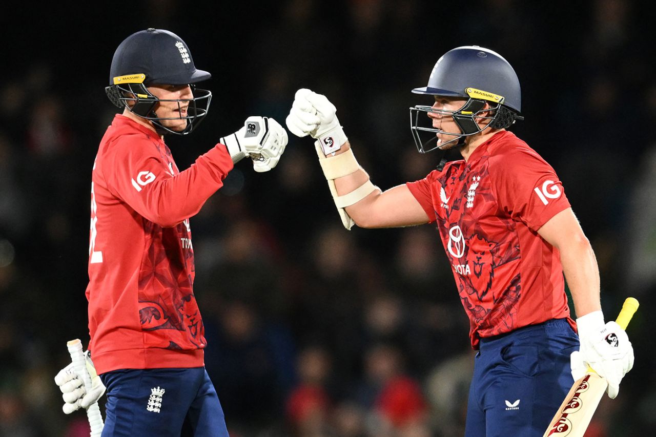 Sam Curran and Brydon Carse punch gloves, New Zealand vs England, 1st Men's T20I, Hagley Oval, Christchurch, October 18, 2025