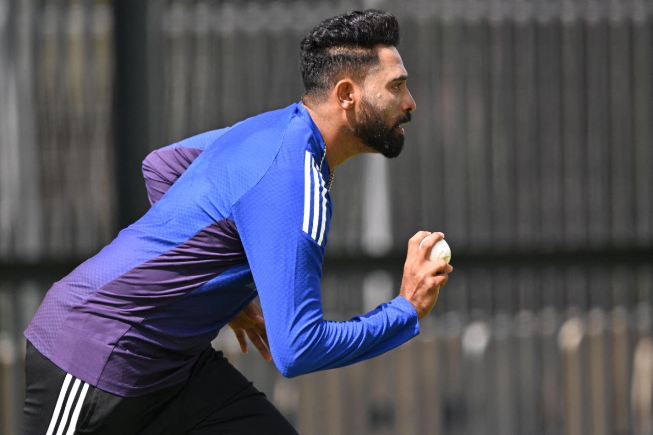 Mohammed Siraj runs in to bowl in the nets, Perth, October 18, 2025