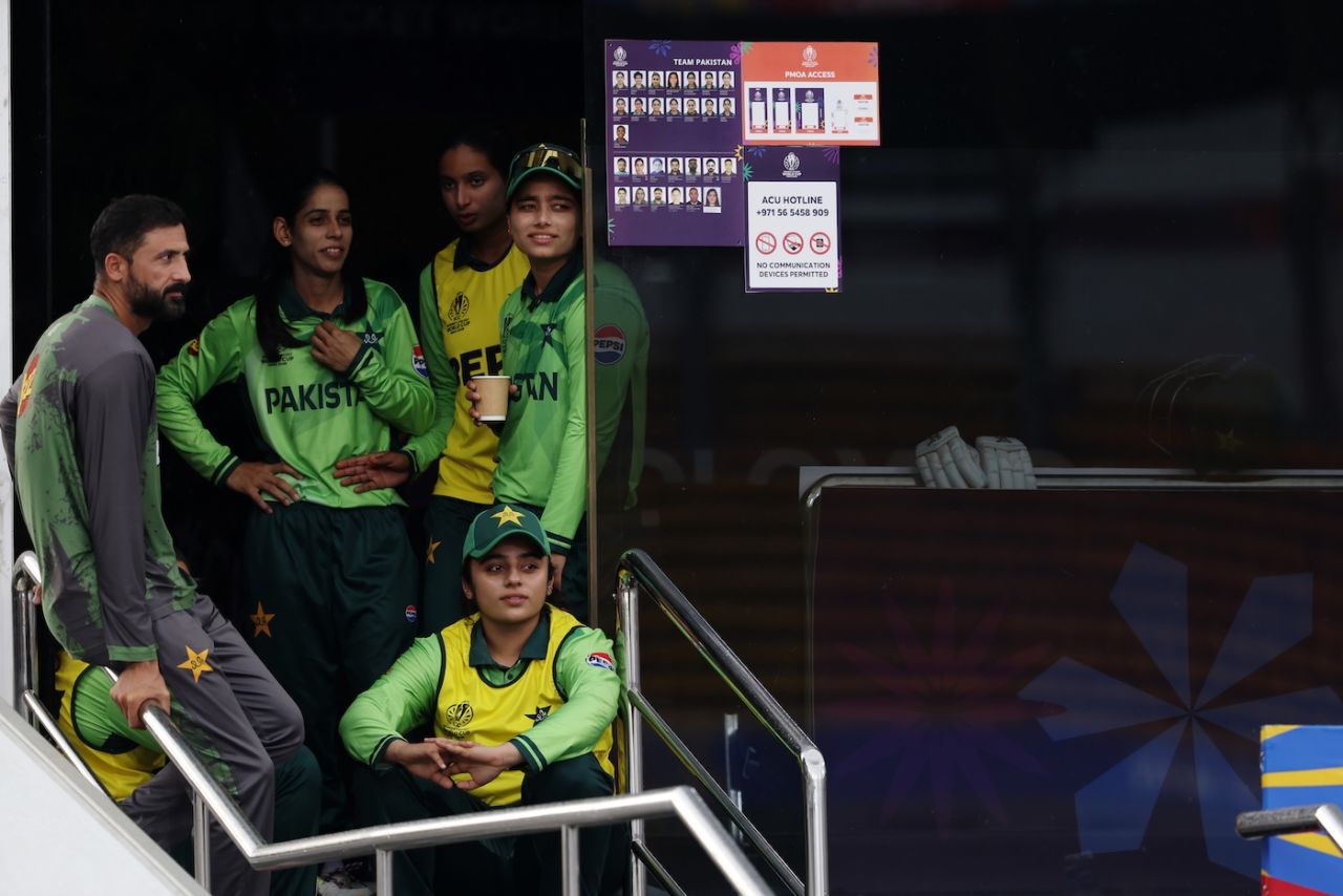 The Pakistan players watch the rain from the dressing room, New Zealand vs Pakistan, Women's World Cup 2025, Colombo, October 18, 2025