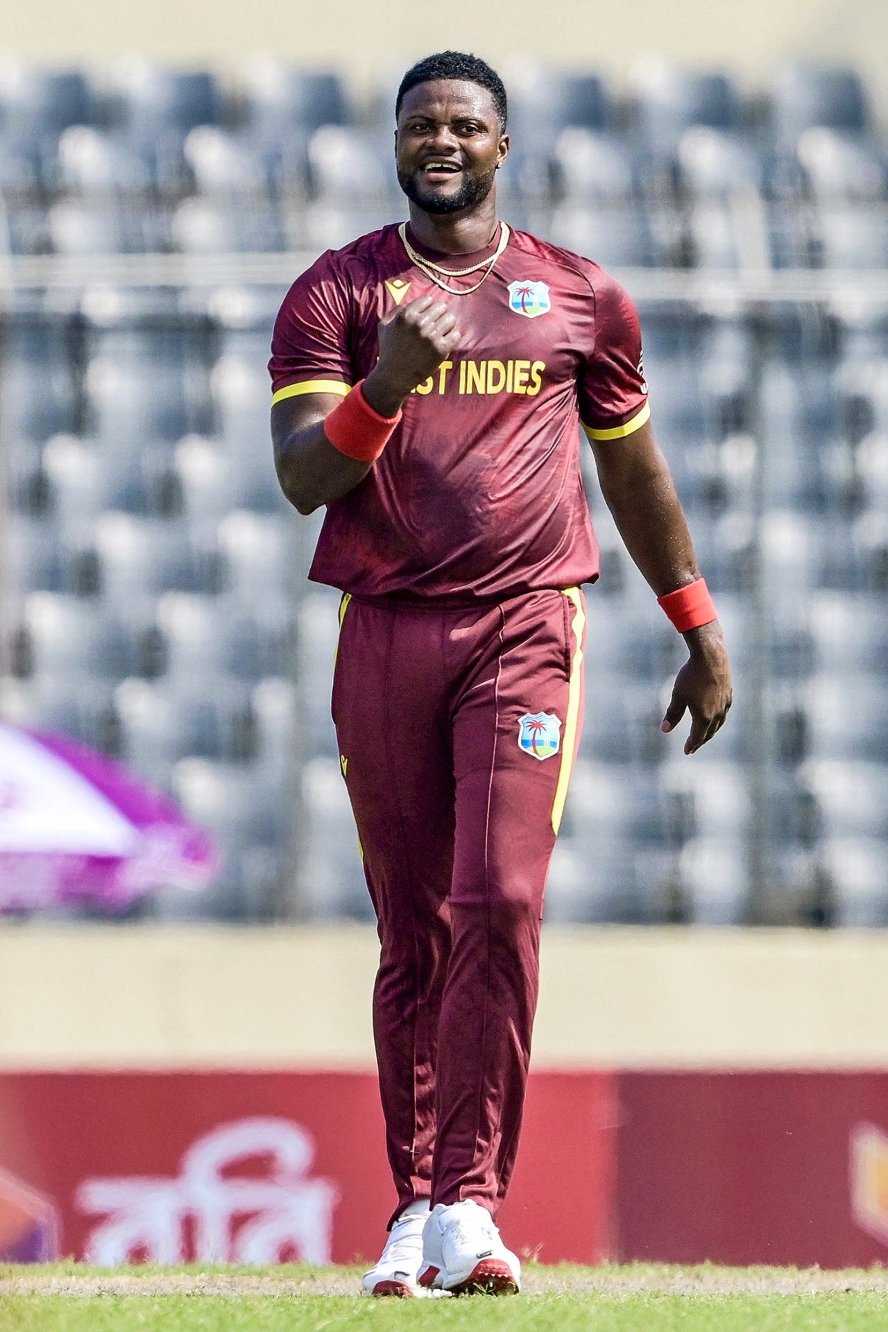 Romario Shepherd celebrates a wicket, Bangladesh vs West Indies, 1st ODI, Dhaka, October 18, 2025