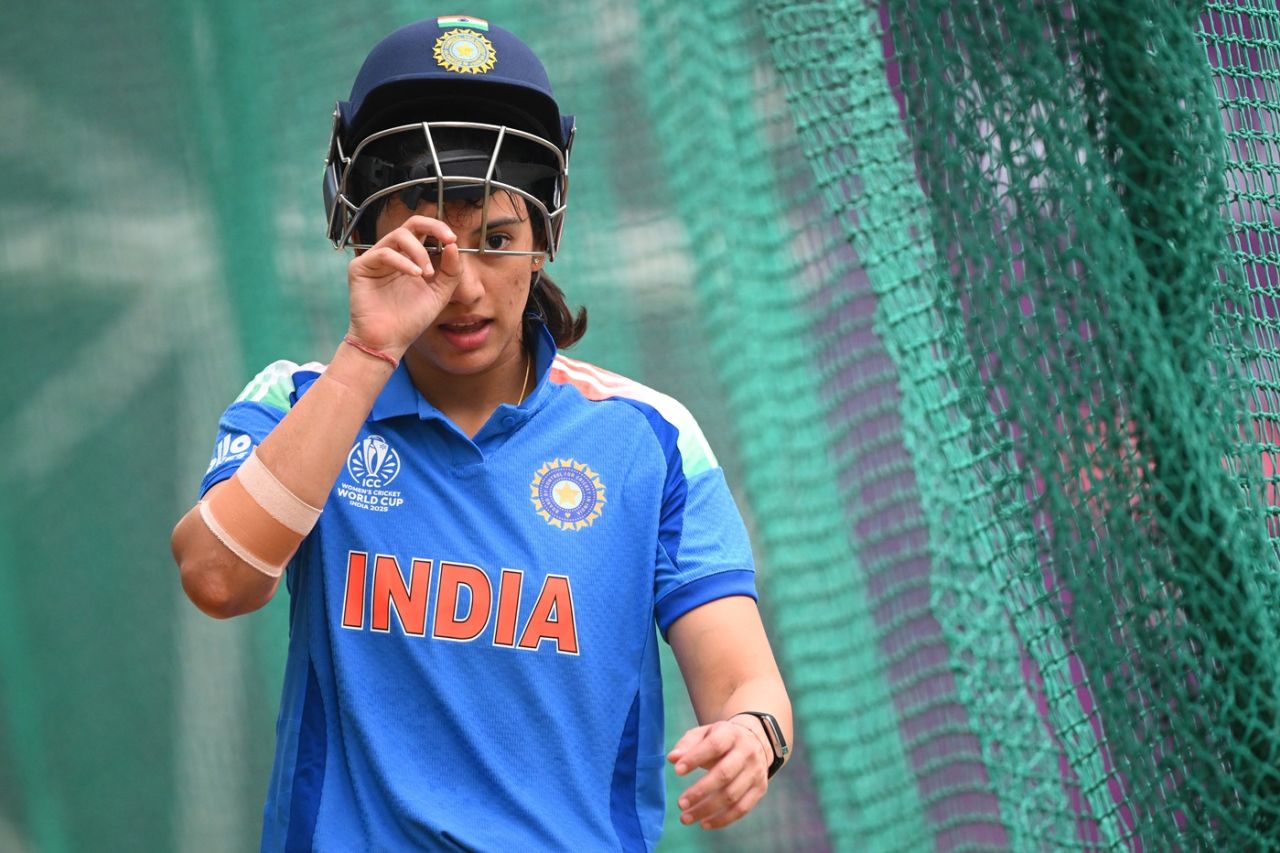 Smriti Mandhana gears up to bat at the nets, India vs England, Women's ODI World Cup, Indore, October 18, 2025