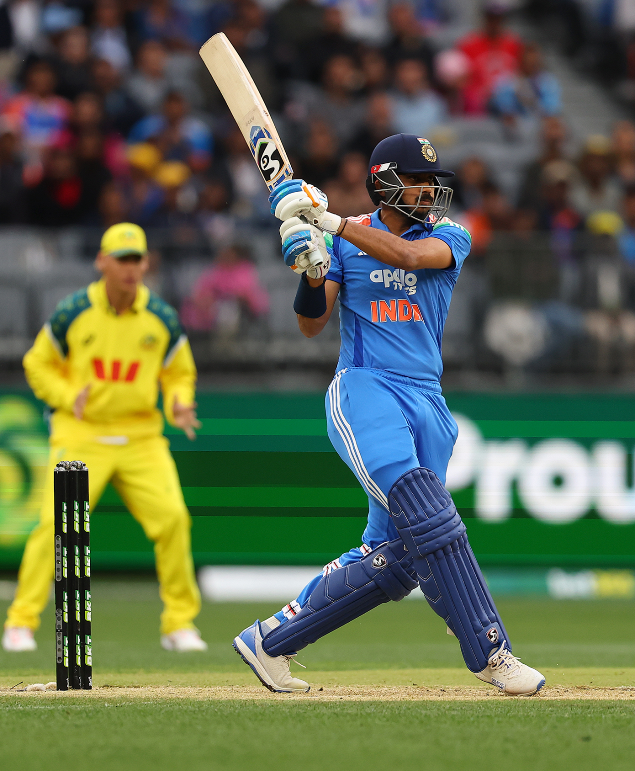 Axar Patel goes through the leg side, Australia vs India, 1st ODI, Perth, October 19, 2025