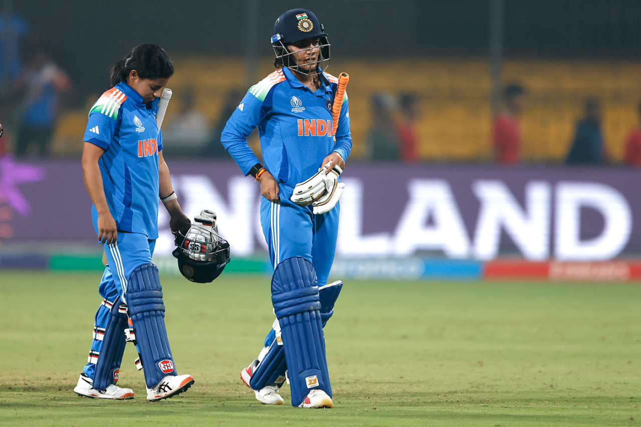 Amanjot Kaur and Sneh Rana walk off after India's defeat, India vs England, Women's ODI World Cup, Indore, October 19, 2025