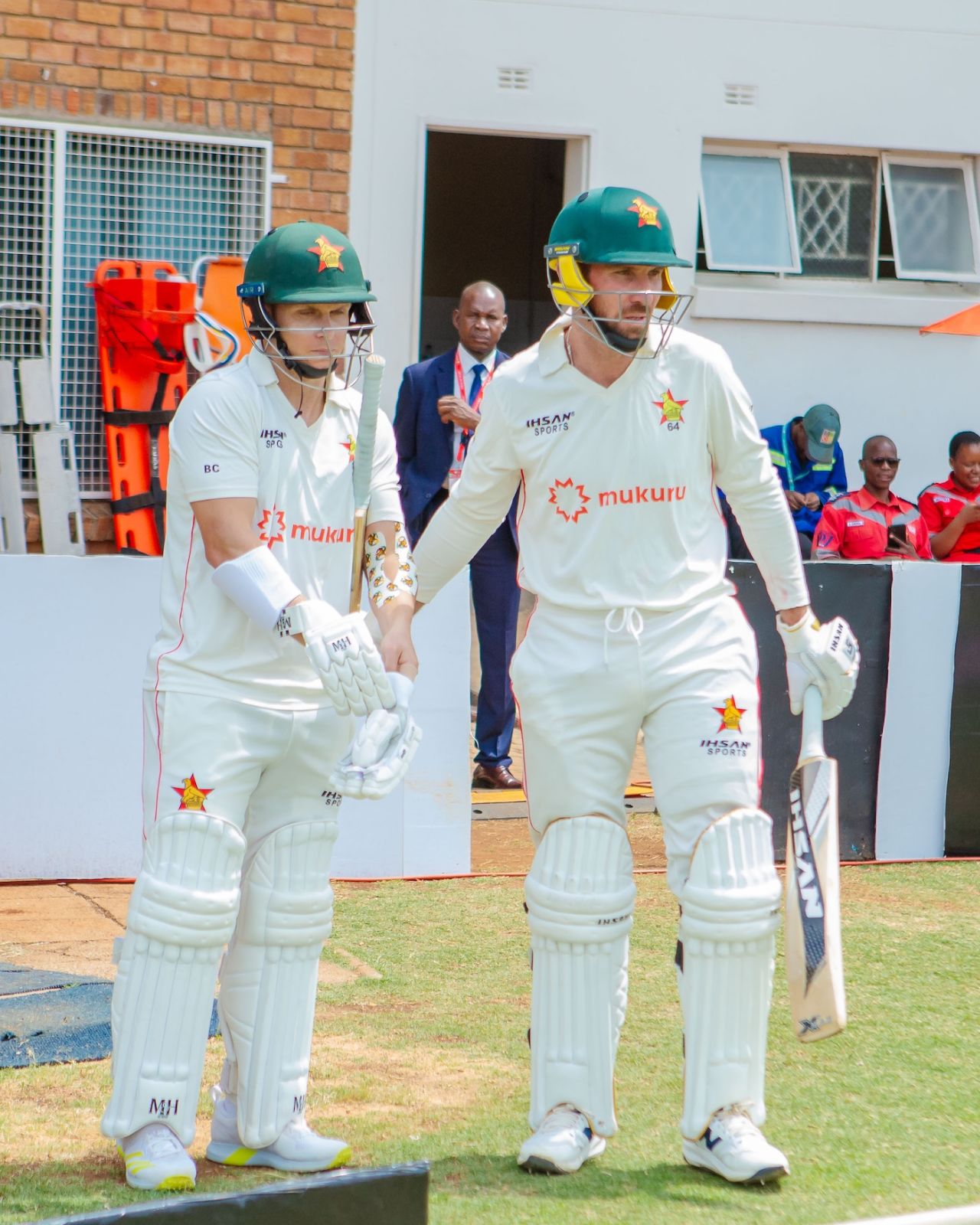 Ben Curran and Brendan Taylor prepare to start the day, Zimbabwe vs Afghanistan, Only Test, Harare, 2nd day, October 21, 2025
