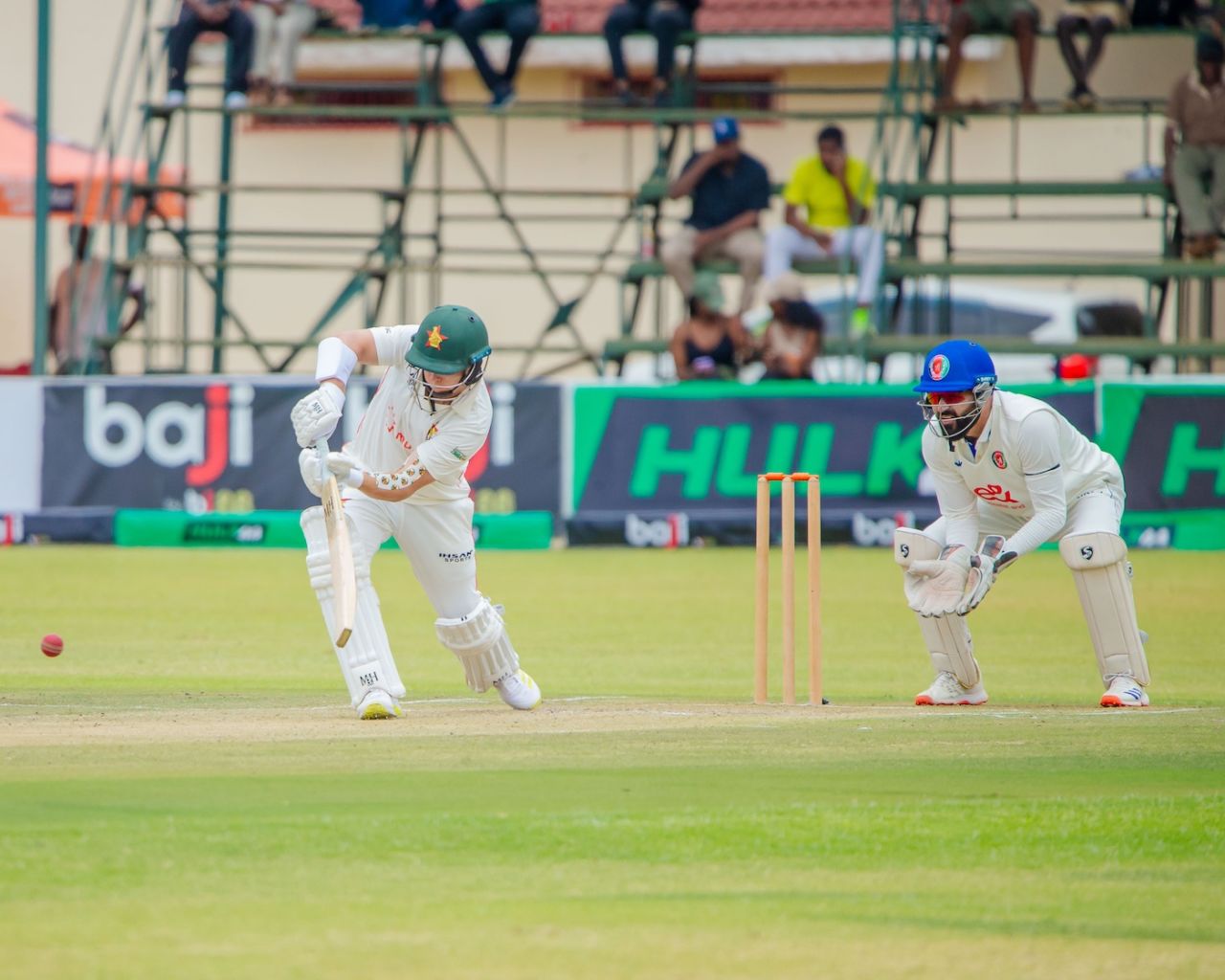 Ben Curran plays defensively, Zimbabwe vs Afghanistan, Only Test, Harare, 2nd day, October 21, 2025