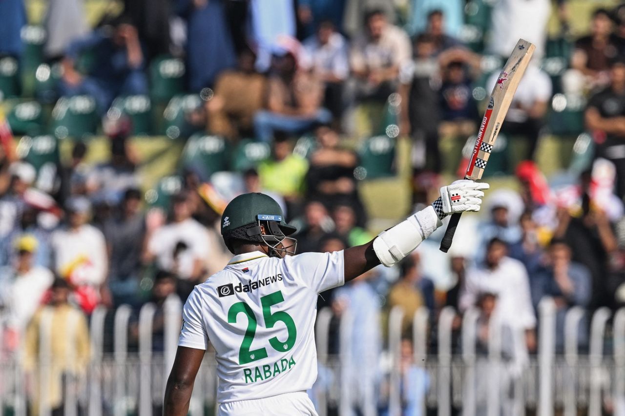 Kagiso Rabada raised his maiden Test fifty off just 38 balls, Pakistan vs South Africa, 2nd Test, Rawalpindi, 3rd day, October 22, 2025