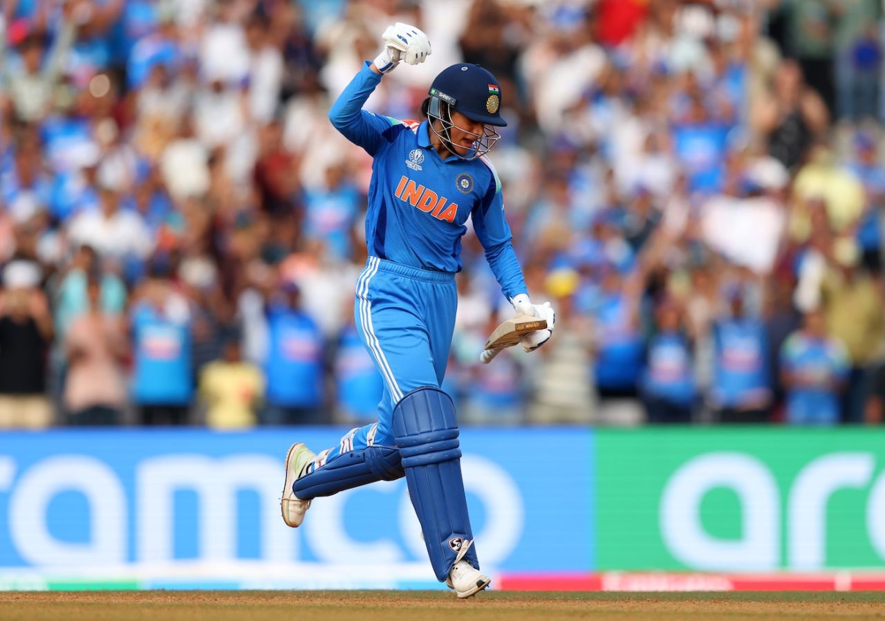 Smriti Mandhana was pumped to finally get to three figures, India vs New Zealand, Women's ODI World Cup, Navi Mumbai, October 23, 2025