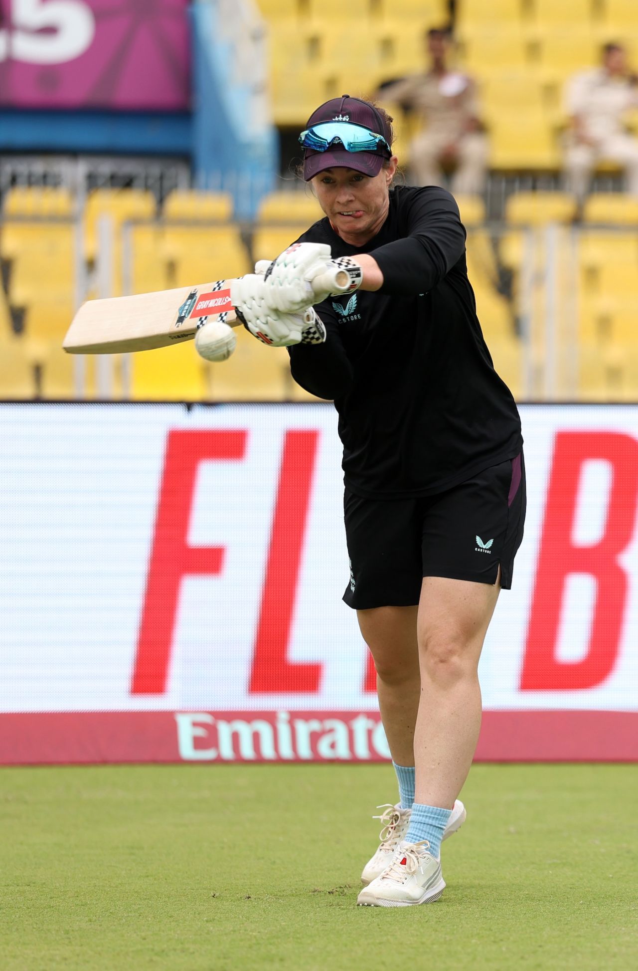 Tammy Beaumont has a hit before the game, England vs South Africa, Women's World Cup semi-final, Guwahati, October 29, 2025