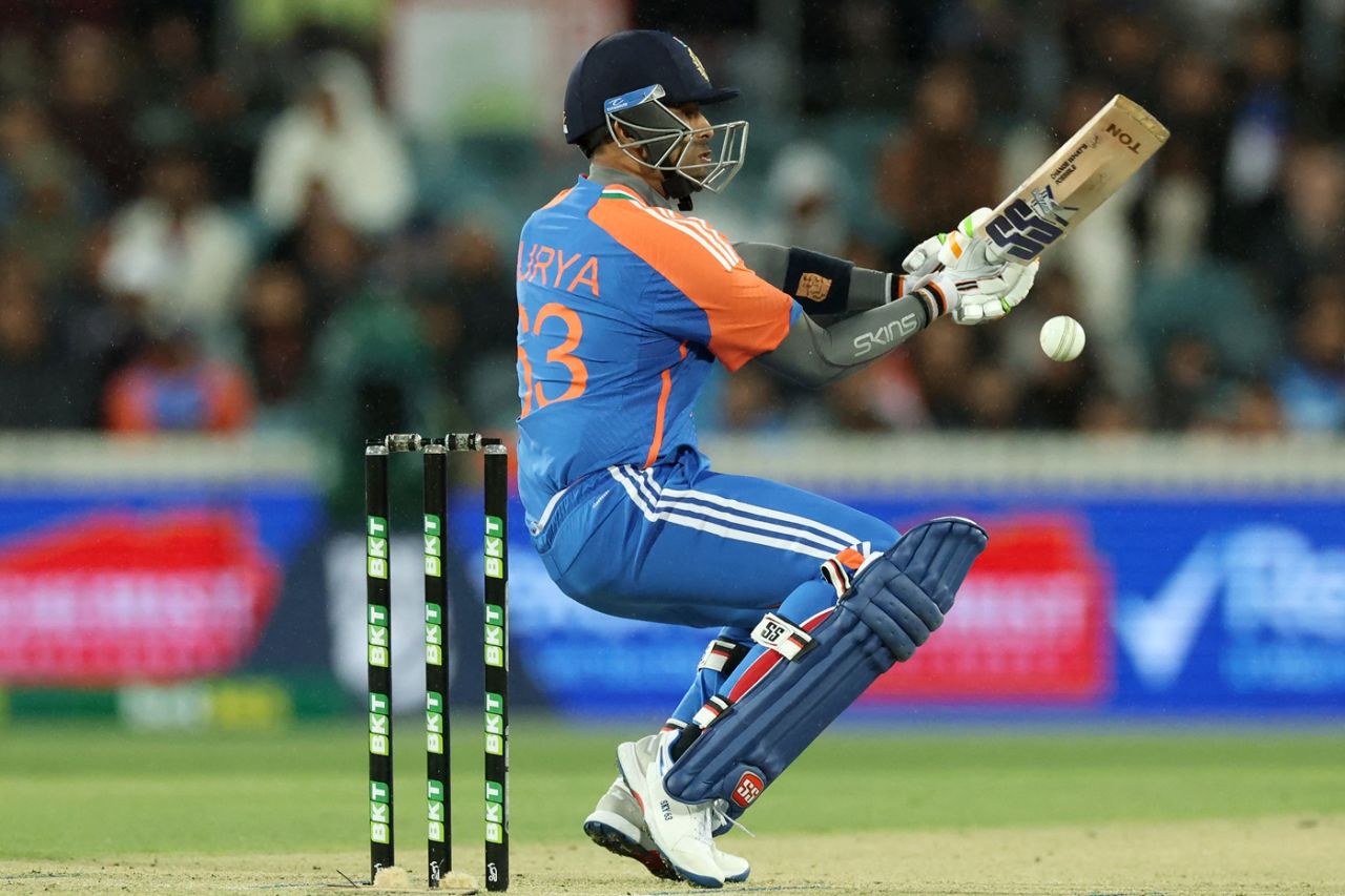 Suryakumar Yadav shapes to play the ramp, Australia vs India, 1st T20I, Canberra, October 29, 2025