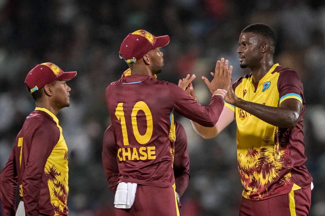 Jason Holder celebrates a wicket with his team-mates, Bangladesh vs West Indies, 2nd T20I, Chattogram, October 29, 2025