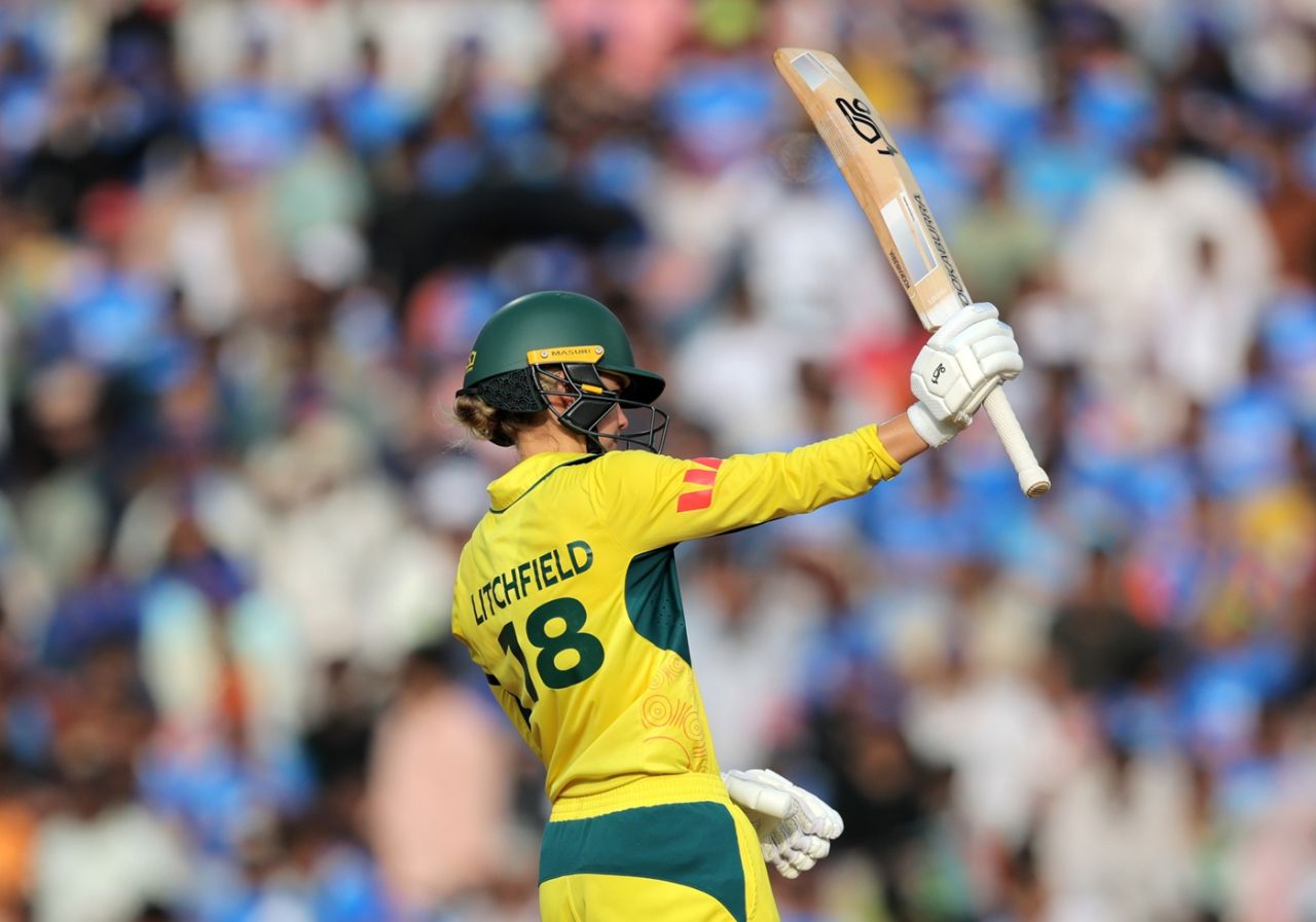 Phoebe Litchfield brought up a brisk fifty, India vs Australia, Women's World Cup semi-final, Navi Mumbai, October 30, 2025