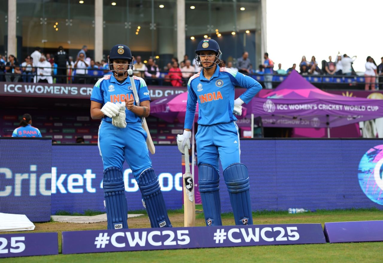 Shafali Verma and Smriti Mandhana prepare to open the innings, India vs South Africa, Women's World Cup final, Navi Mumbai, November 2, 2025