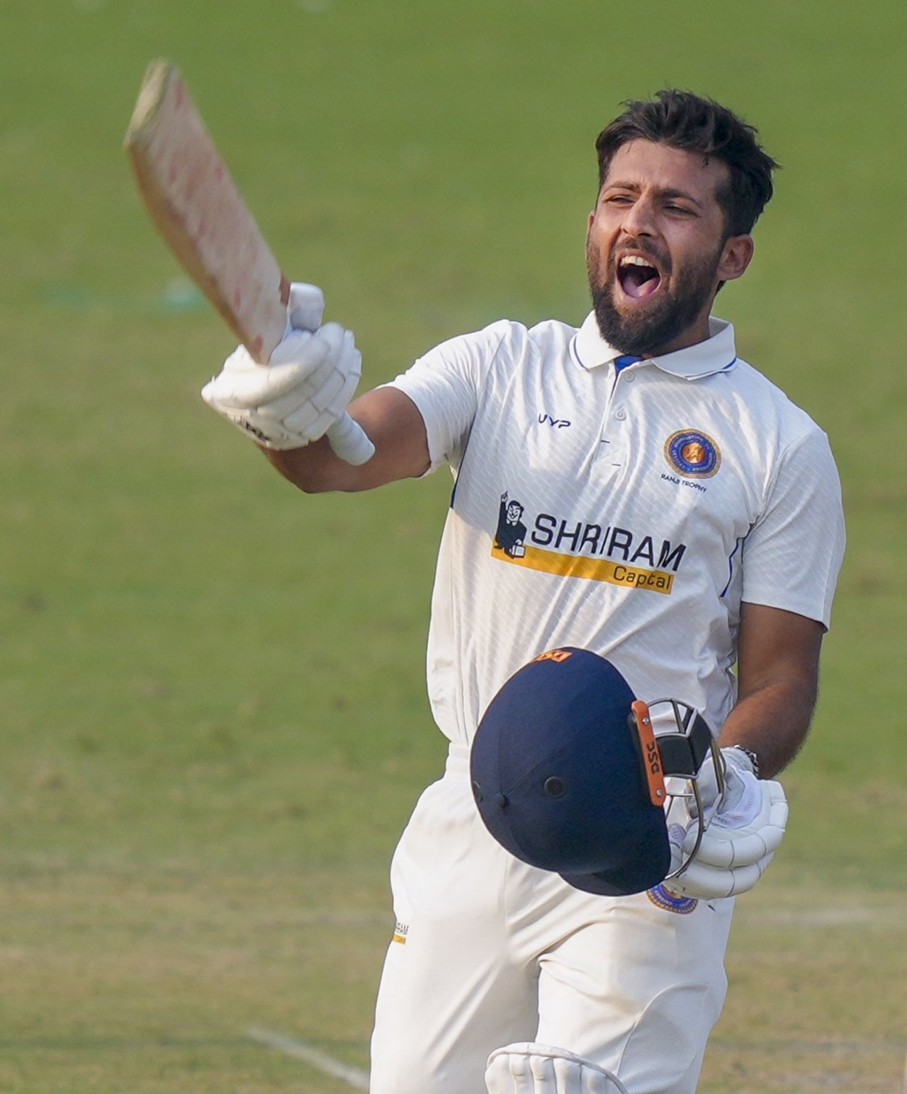 Ajay Rohera celebrates his maiden Ranji hundred for Puducherry, Delhi vs Puducherry, Ranji Trophy 2025-26, 2nd day, Delhi, November 2, 2025
