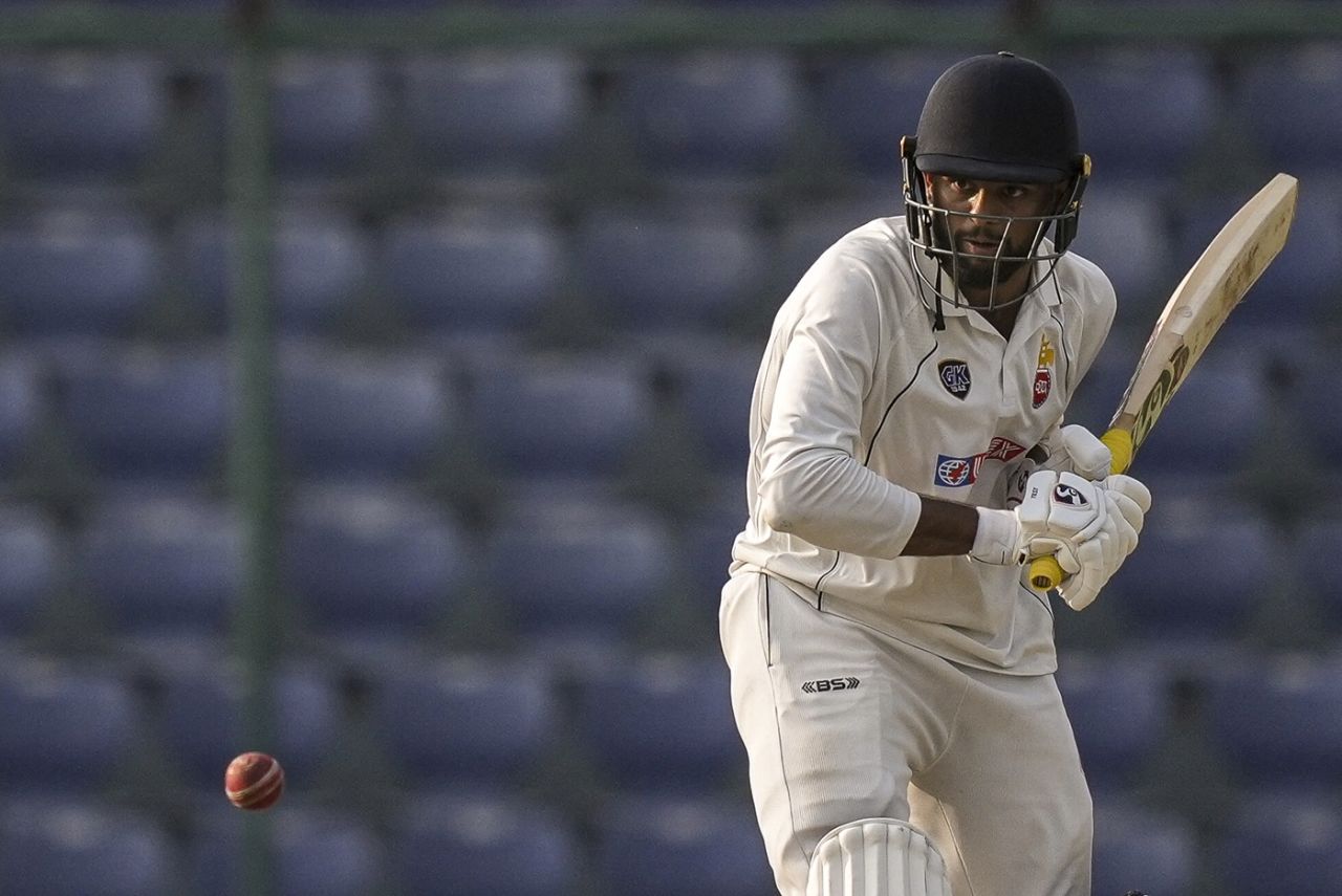 Delhi's Arpit Rana in action, Delhi vs Puducherry, Ranji Trophy 2025-26, 3rd day, Delhi, November 3, 2025