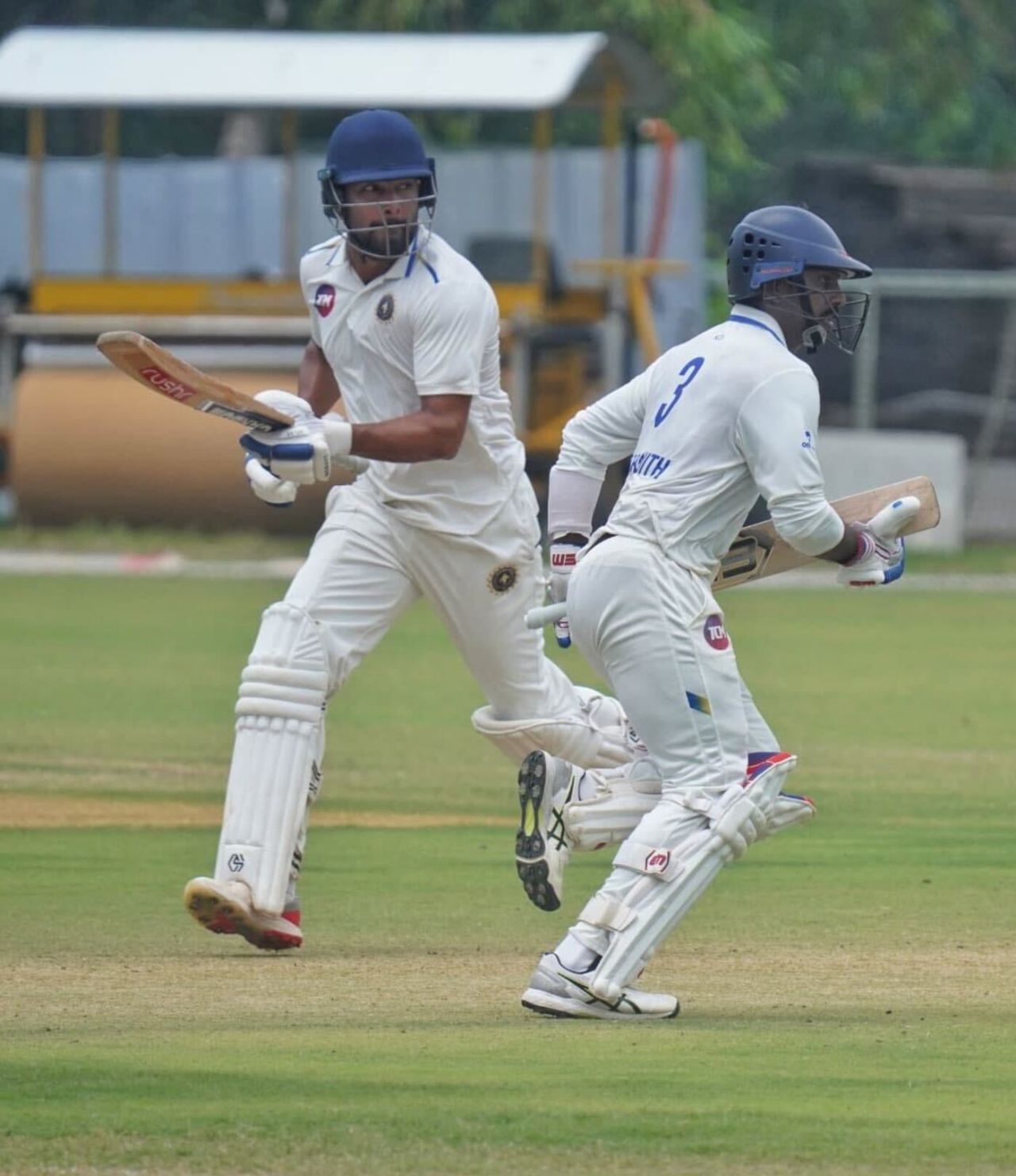 Rohan Kunnummal and Baba Aparajith run between the wickets, Kerala vs Saurasthra, Ranji Trophy, 2nd day, Mangalapuram, November 9, 2025