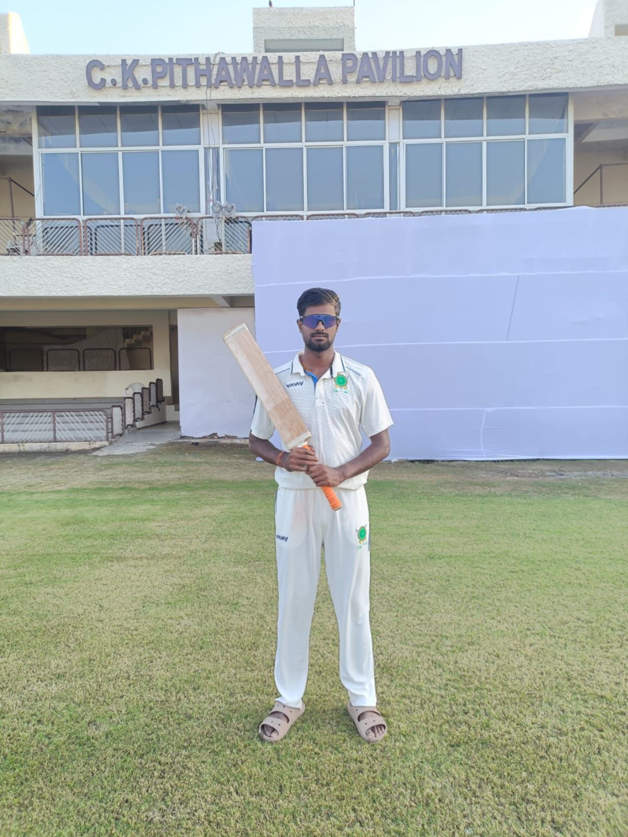 Meghalaya's Akash Choudhary after hitting six sixes in an over (and eight consecutive sixes in all), Meghalaya vs Arunachal Pradesh, Ranji Trophy 2025-26, Surat, November 9, 2025