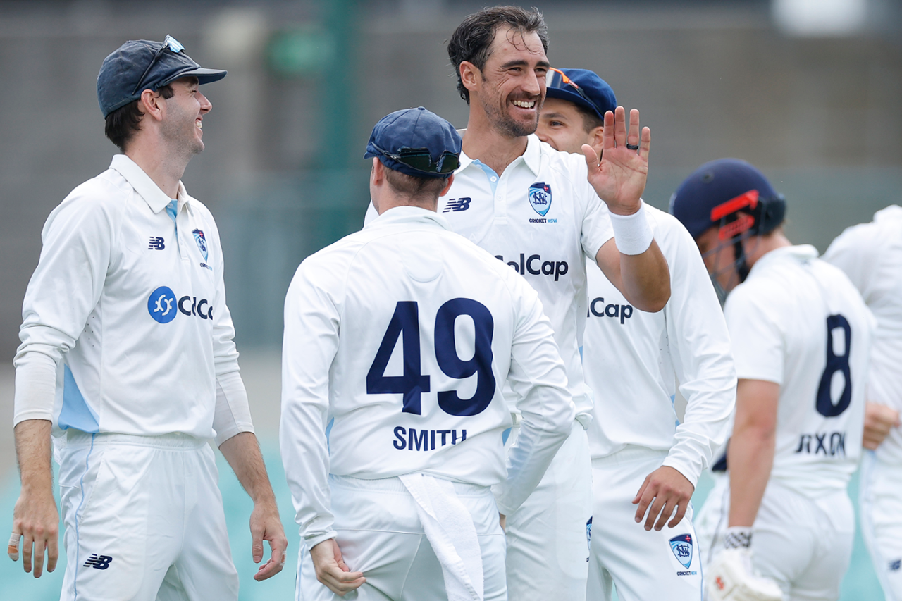 Mitchell Starc made the opening breakthrough with a searing yorker, New South Wales vs Victoria, Sheffield Shield, SCG, November 10, 2025