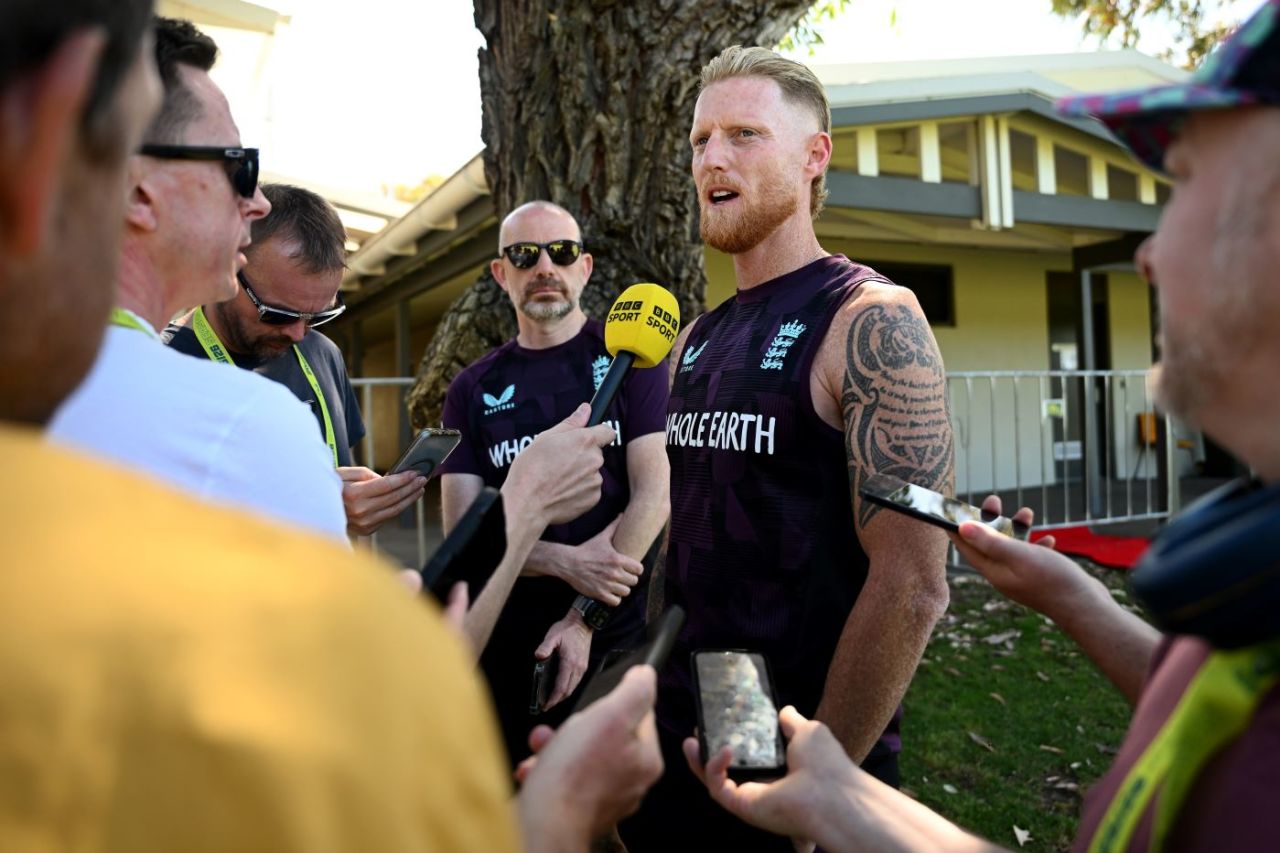 Ben Stokes speaks to the media at Lilac Hill in Perth