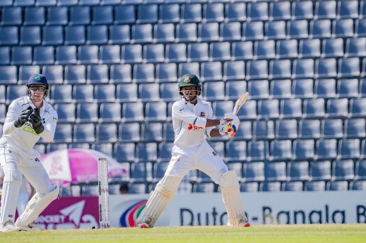Mahmudul Hasan Joy cuts one away, Bangladesh vs Ireland, 2nd day, 1st Test, Sylhet, November 12, 2025