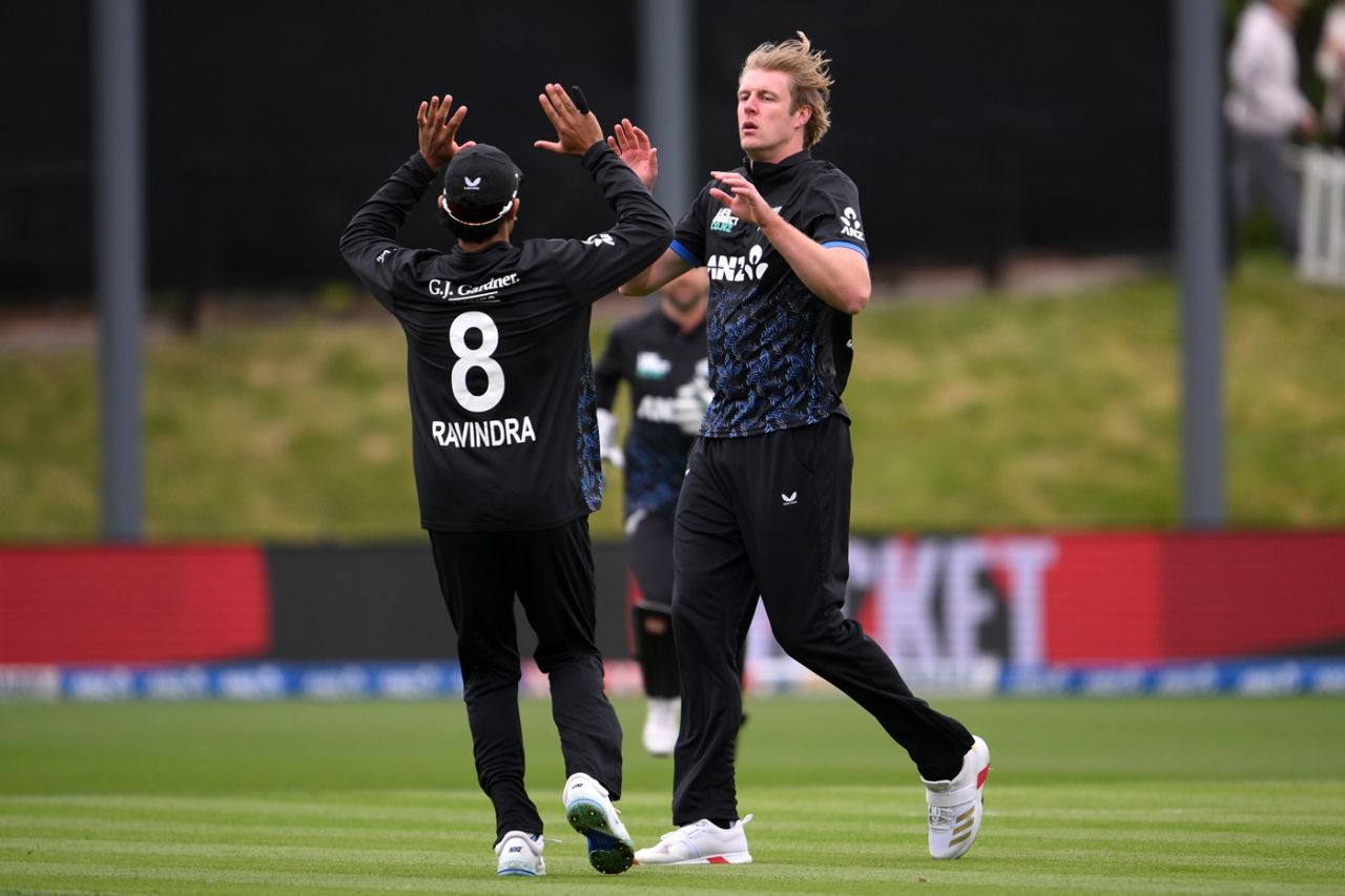 Kyle Jamieson picked up a caught and bowled, New Zealand vs West Indies, 5th T20I, Dunedin, November 13, 2025