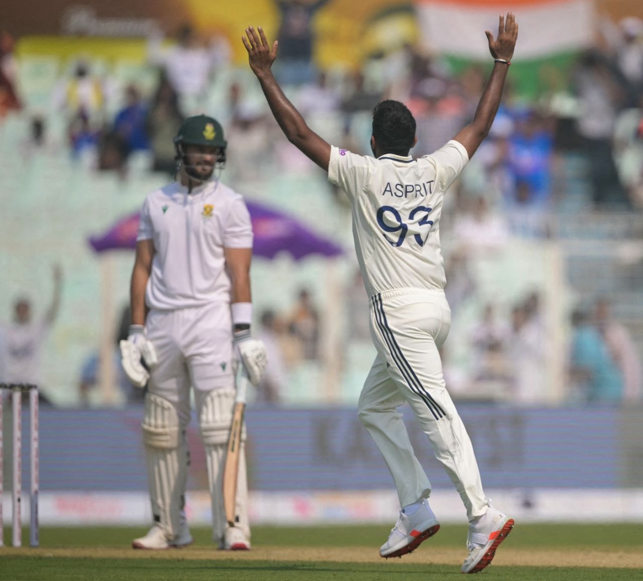 Jasprit Bumrah celebrates after getting Aiden Markram to nick behind, India vs South Africa, 1st Test, Kolkata, 1st day, November 14, 2025