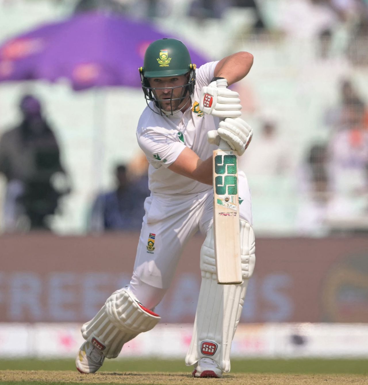 Wiaan Mulder plays defensively, India vs South Africa, 1st Test, Kolkata, 1st day, November 14, 2025