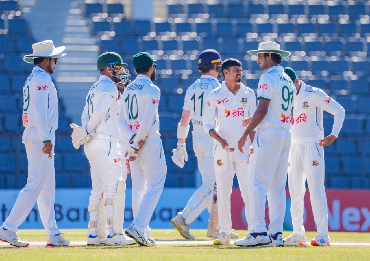 Taijul Islam celebrates a wicket, Bangladesh vs Ireland, 1st Test, Sylhet, day 4, November 14, 2025