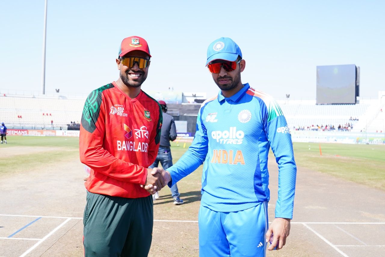 Akbar Ali and Jitesh Sharma at the toss, India A vs Bangladesh A, Rising Stars T20 Asia Cup, Doha, November 21, 2025