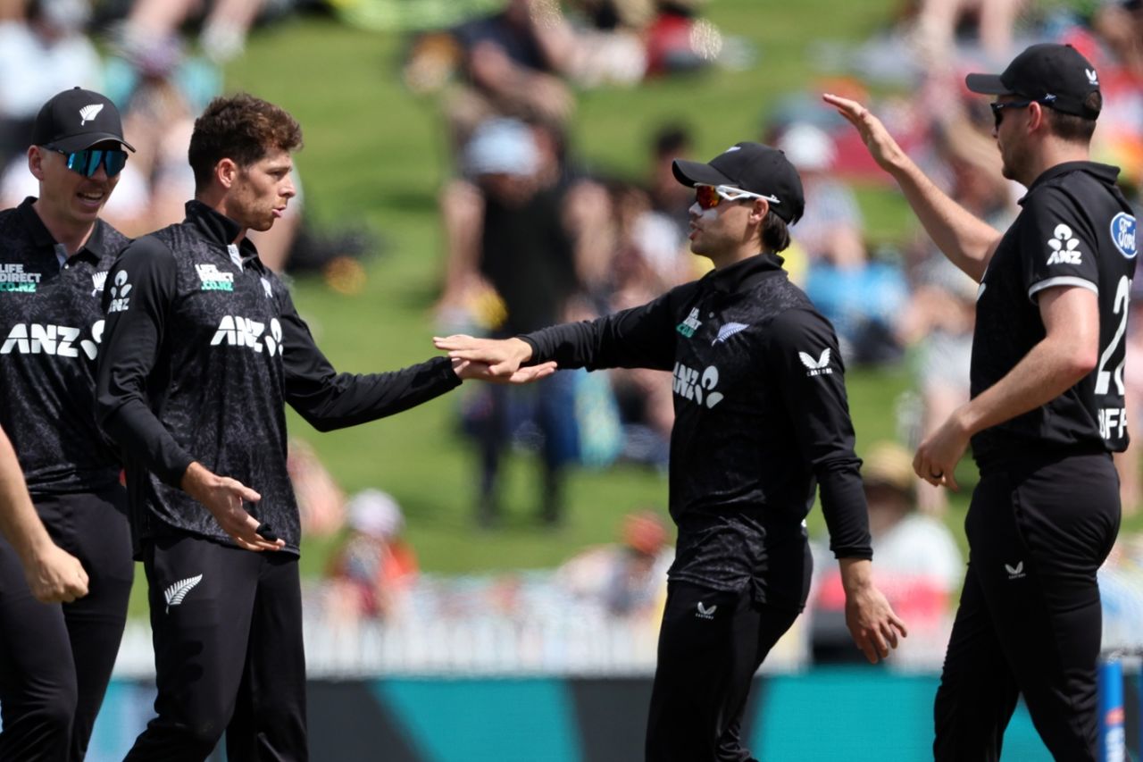 Mitchell Santner celebrates a wicket, New Zealand vs West Indies, 3rd ODI, Hamilton, November 22, 2025