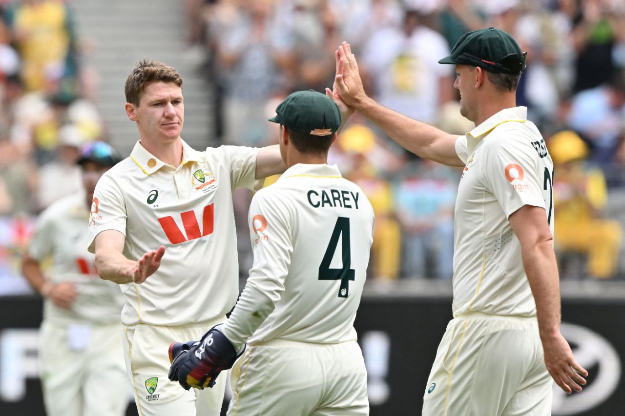 Brendon Doggett claimed the wicket of Brydon Carse, Australia vs England, 1st Test, The Ashes, Perth Stadium, November 22, 2025