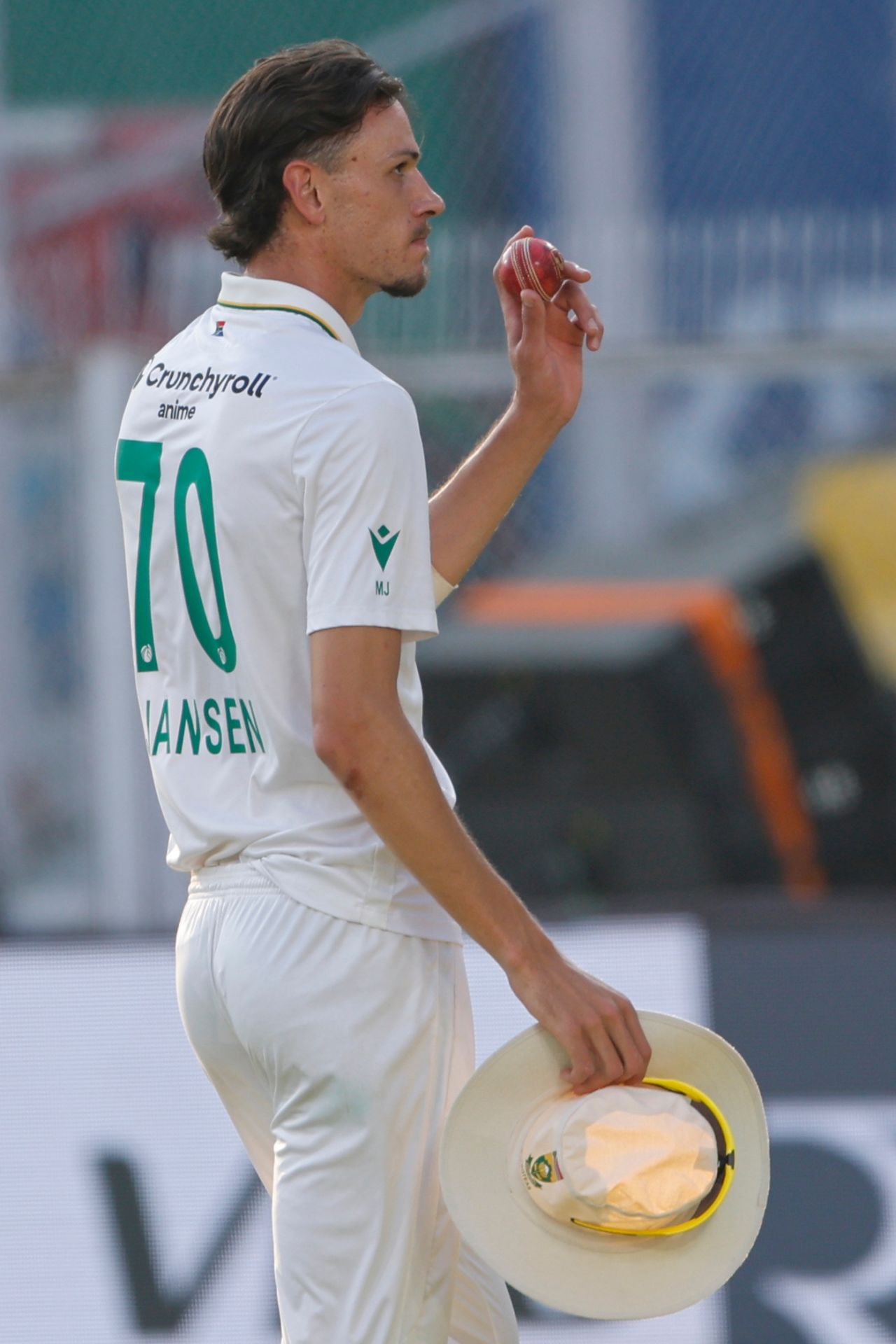 Marco Jansen shows off the ball after completing a six-for, India vs South Africa, 2nd Test, Guwahati, 3rd day, November 24, 2025
