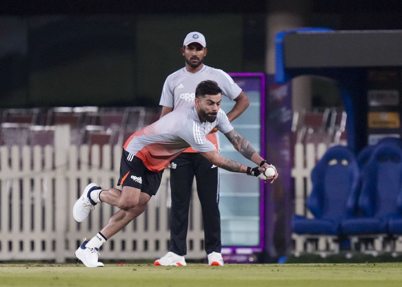 Dhruv Jurel looks on as Virat Kohli takes a good catch during training, India vs South Africa, Ranchi, November 28, 2025