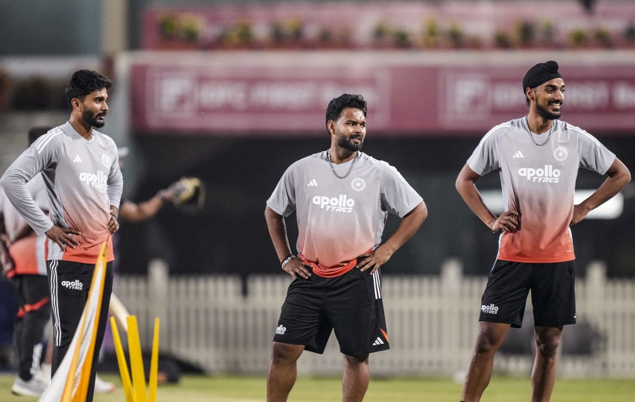 Rishabh Pant, Arshdeep Singh and Nitish Kumar Reddy during India's training session, India vs South Africa, Ranchi, November 28, 2025