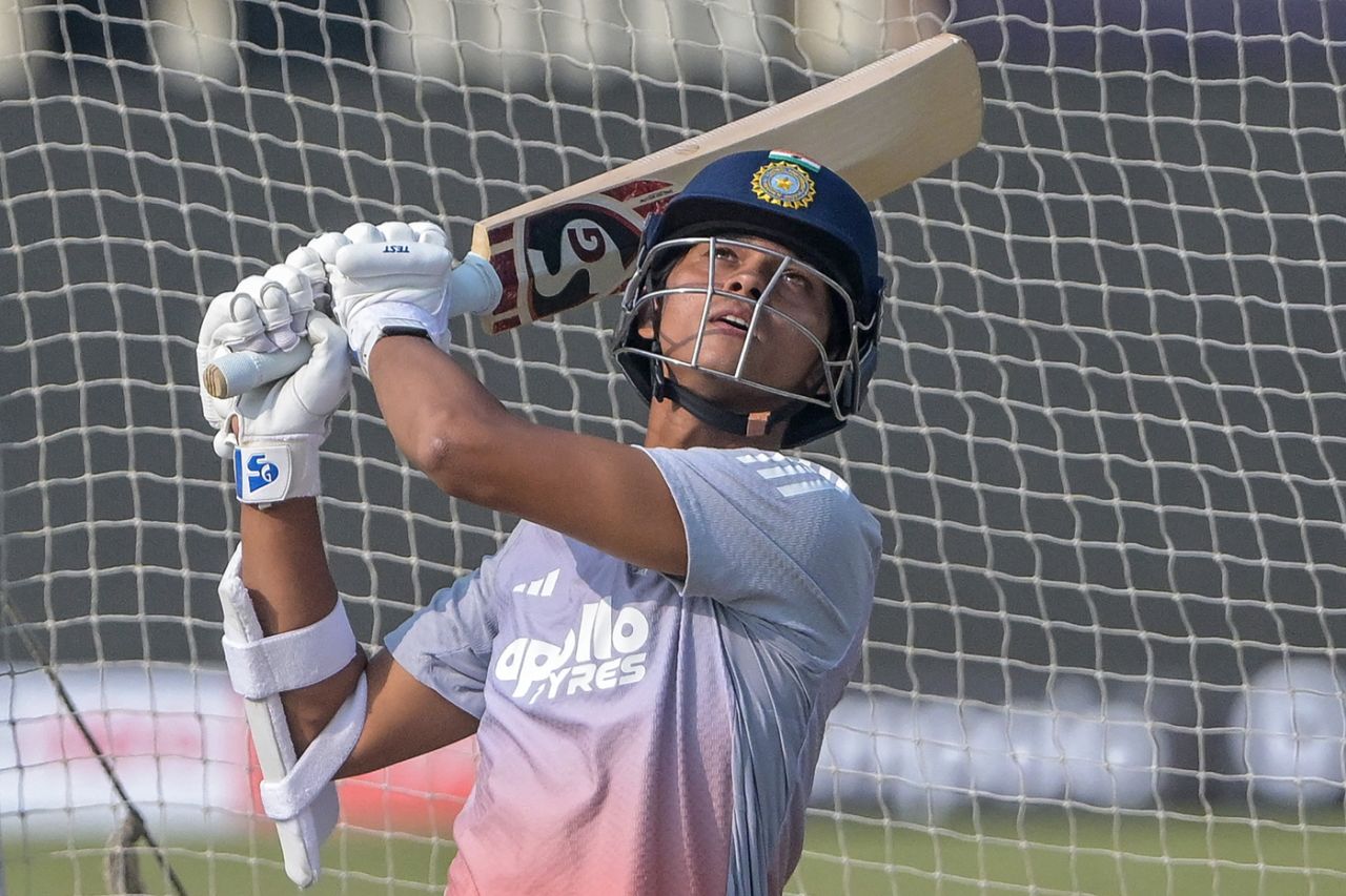 Yashasvi Jaiswal goes for a big one in the nets, Ranchi, November 29, 2025