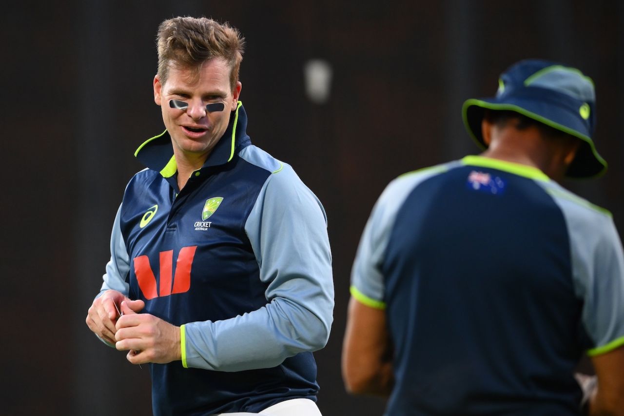 Steven Smith wears black tape under his eyes during a training session at the Gabba, Brisbane, November 30, 2025