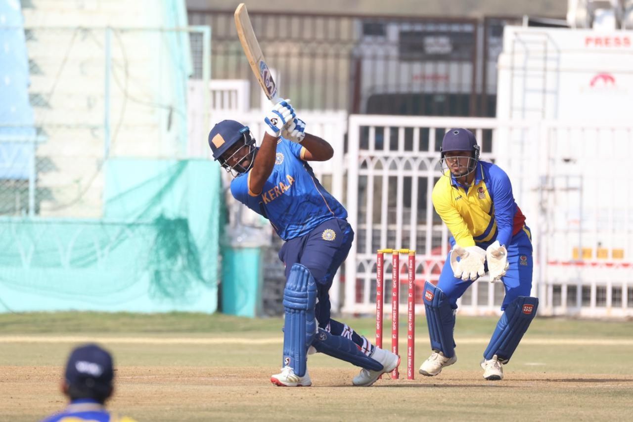 Sanju Samson blasted five sixes in his 15-ball stay, Kerala vs Chhattisgarh, Syed Mushtaq Ali Trophy, Lucknow, November 30, 2025
