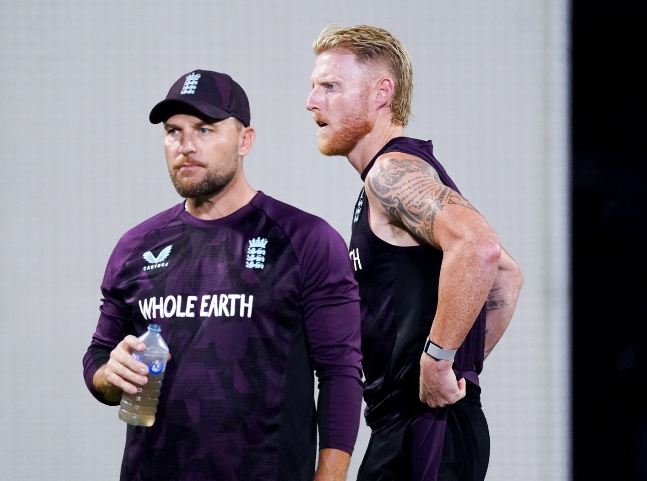 Brendon McCullum and Ben Stokes at a training session, Brisbane, December 1, 2025