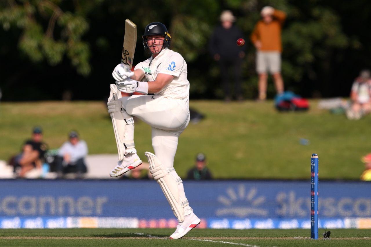 Nathan Smith swivels on one leg to flick, New Zealand vs West Indies, 1st Test, Day 1, Christchurch, December 2, 2025