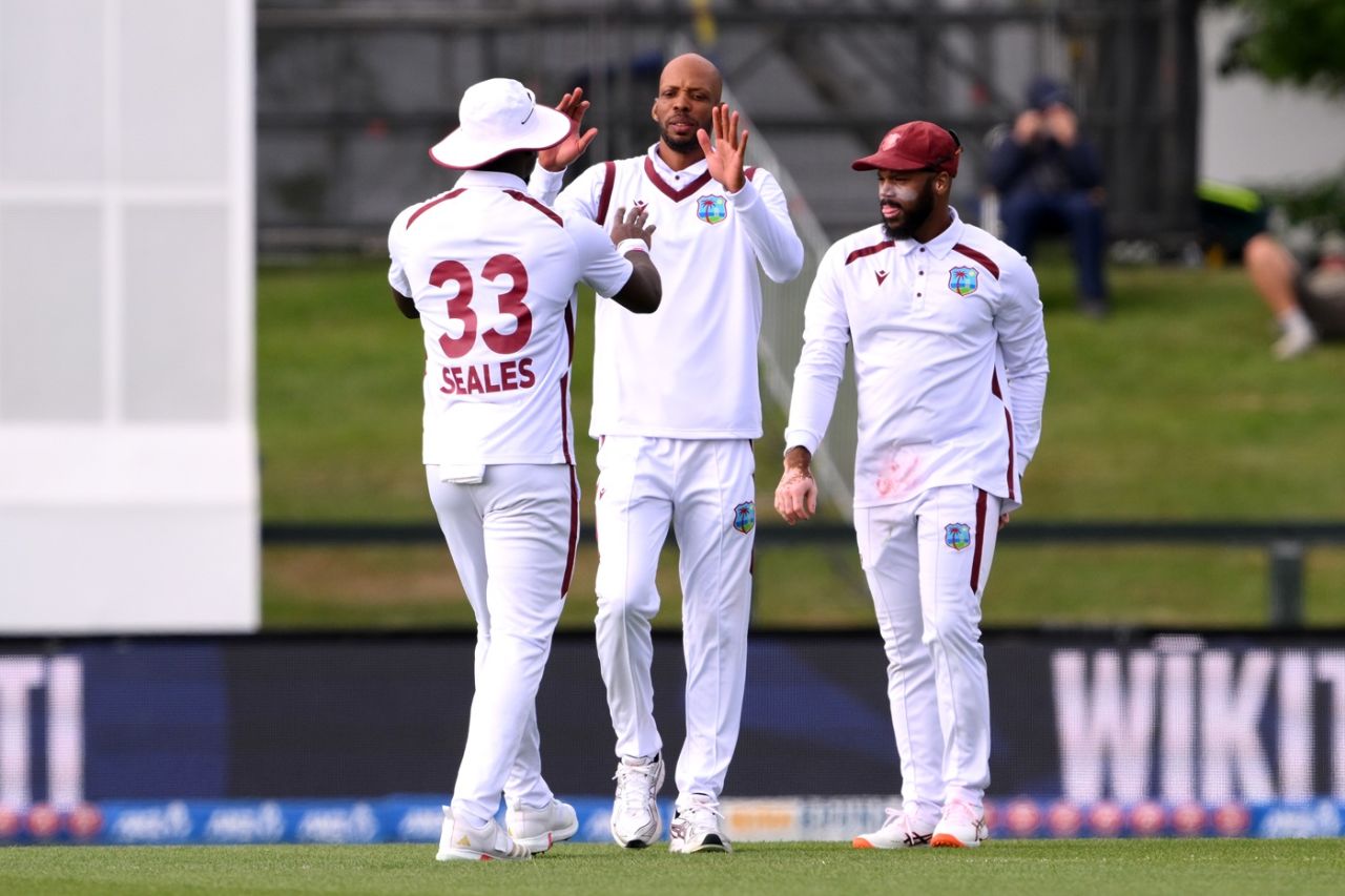 Roston Chase broke through with Nathan Smith's wicket, New Zealand vs West Indies, 1st Test, Day 1, Christchurch, December 2, 2025