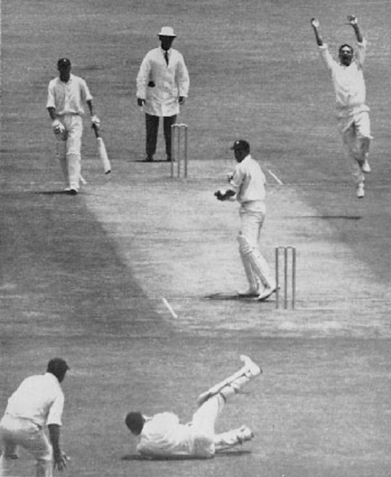 Jim Parks dives to catch Graeme Pollock off John Price, South Africa v England, 4th Test, January 23, 1965