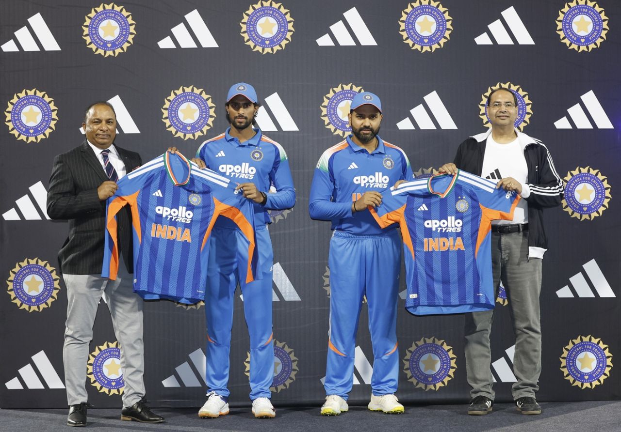 Tilak Varma and Rohit Sharma unveil India's new T20I jersey, India vs South Africa, 2nd ODI, Raipur, December 3, 2025