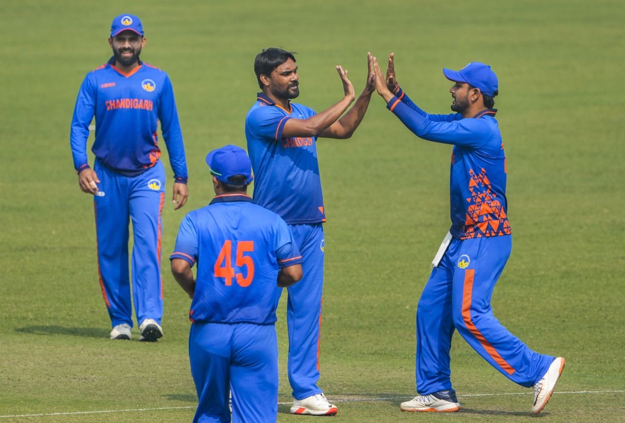 Sandeep Sharma picked up 4 for 26, which included a maiden, Chandigarh vs Uttar Pradesh, SMAT 2025-26, Kolkata, December 4, 2024