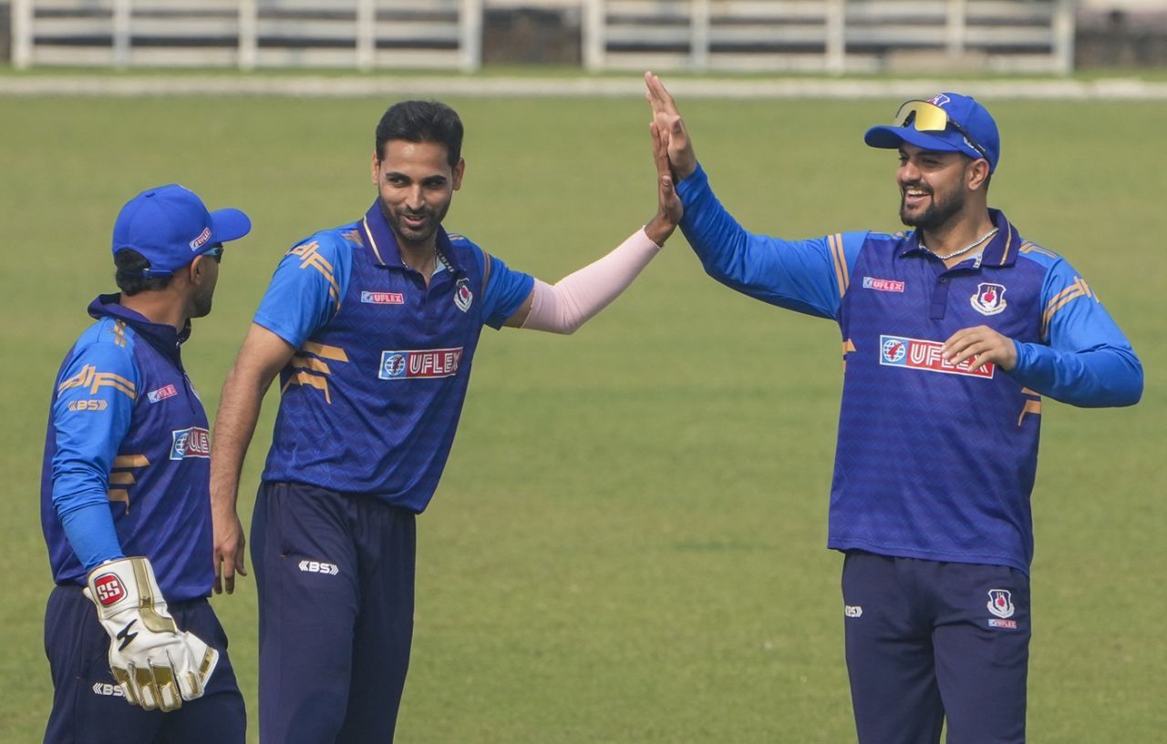 Bhuvneshwar Kumar returned figures of 3 for 23, which included a maiden, Chandigarh vs Uttar Pradesh, SMAT 2025-26, Kolkata, December 4, 2024