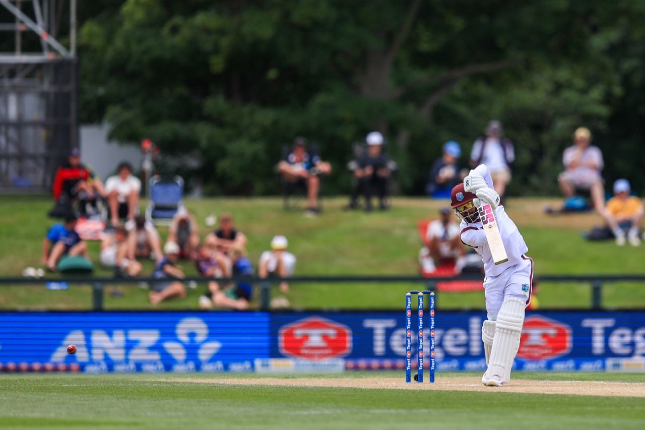 Shai Hope drives one towards cover, New Zealand vs West Indies, 1st Test, Christchurch, 4th day, December 5, 2025