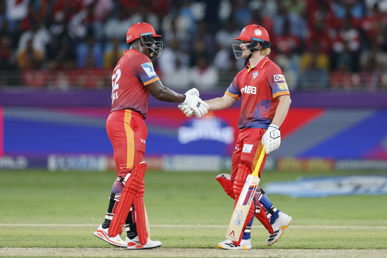 Rovman Powell and Jordan Cox were part of a crucial 119-run stand, Abu Dhabi Knight Riders vs Dubai Capitals, ILT20 2025-26, Dubai, December 7, 2025