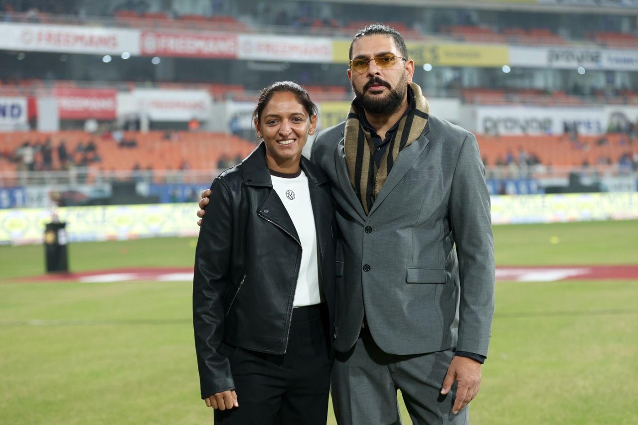 Harmanpreet Kaur and Yuvraj Singh have stands named after them at the New Chandigarh Stadium, New Chandigarh, December 11, 2025