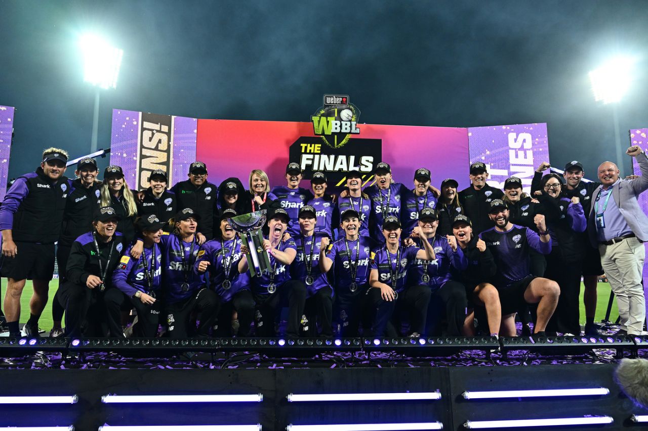 Hobart Hurricanes celebrate their maiden WBBL win, Hobart Hurricanes vs Perth Scorchers, WBBL final, Hobart, December 13, 2025